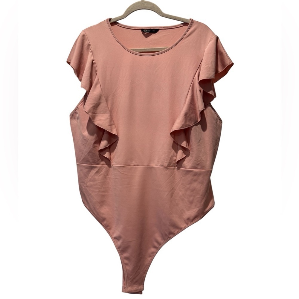 Shein Curve Blush Pink Ruffle Short Sleeve Bodysuit Size 4XL